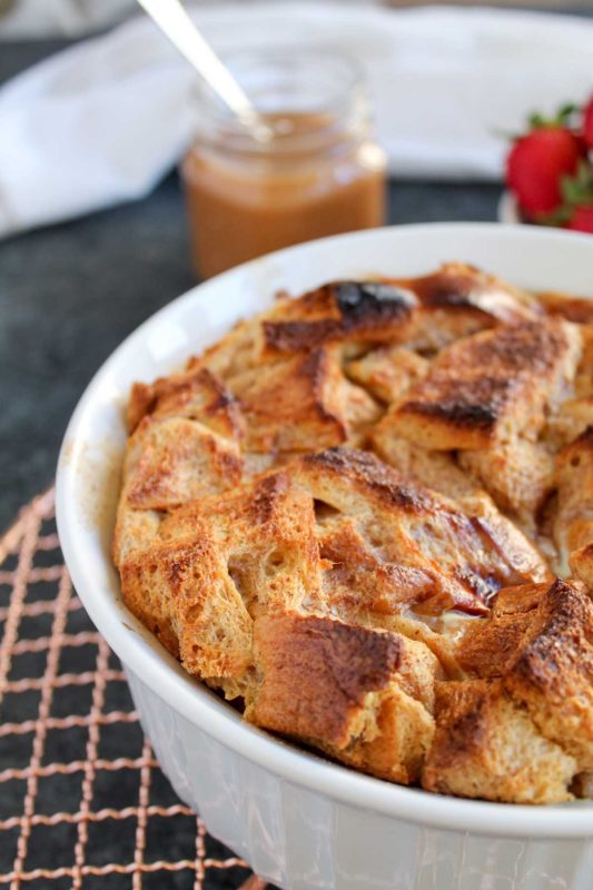 Brioche Bread Pudding with Salted Caramel Sauce | katiebirdbakes.com