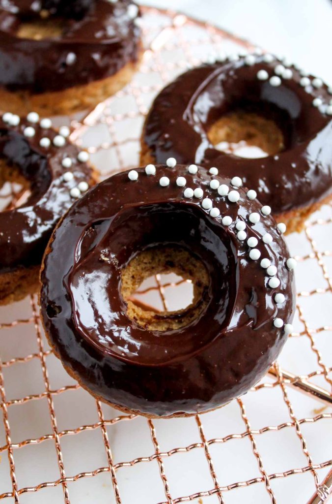 Baked Banana Donuts with Dark Chocolate Glaze