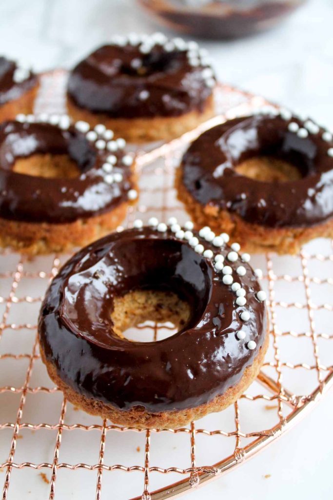 Baked Banana Donuts with Dark Chocolate Glaze