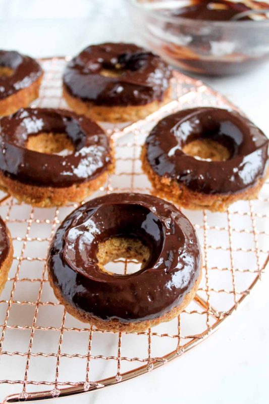 Baked Banana Donuts with Dark Chocolate Glaze | katiebirdbakes.com | baked donuts