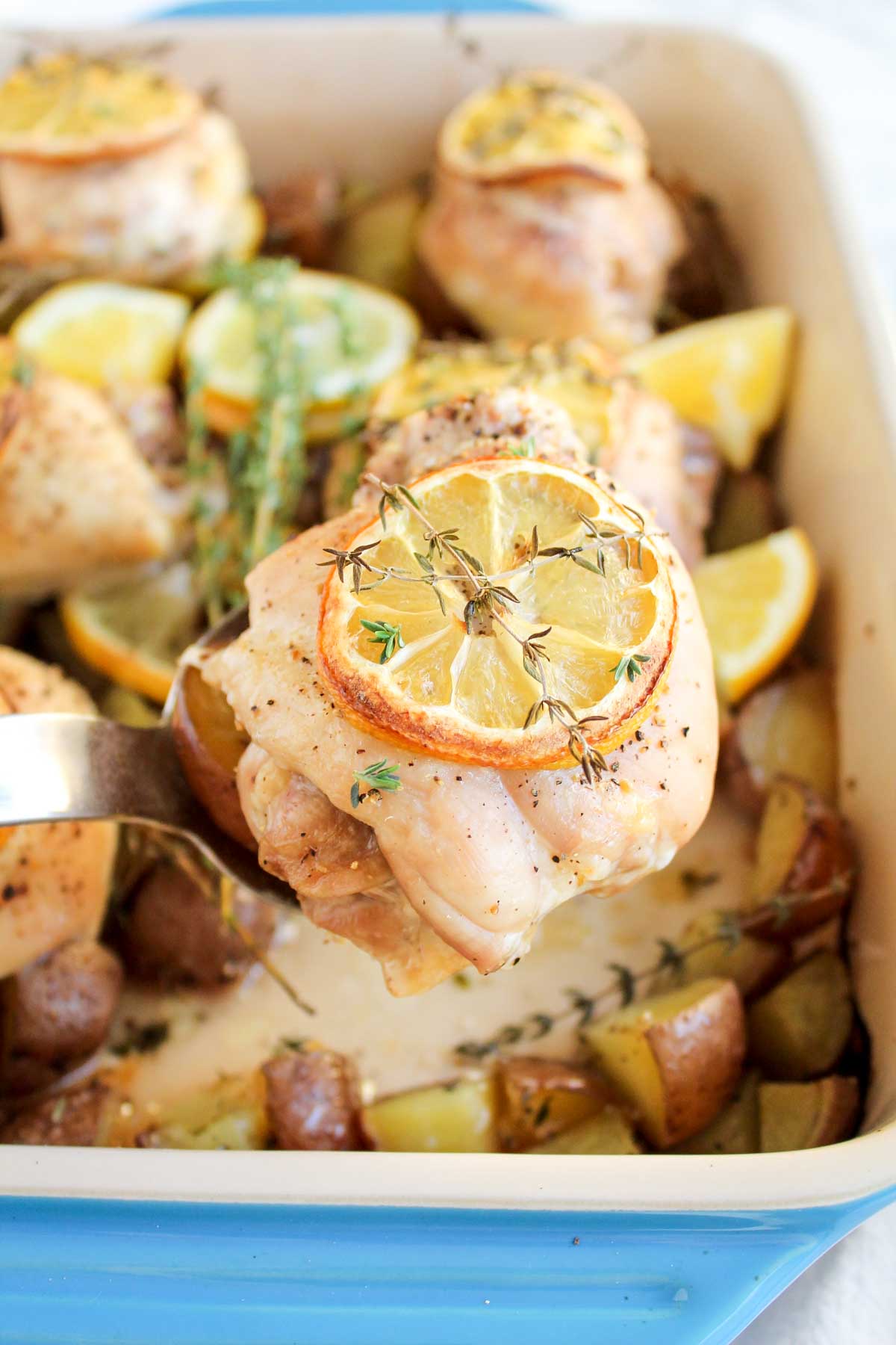 One Pan Lemon Thyme Roasted Chicken Thighs