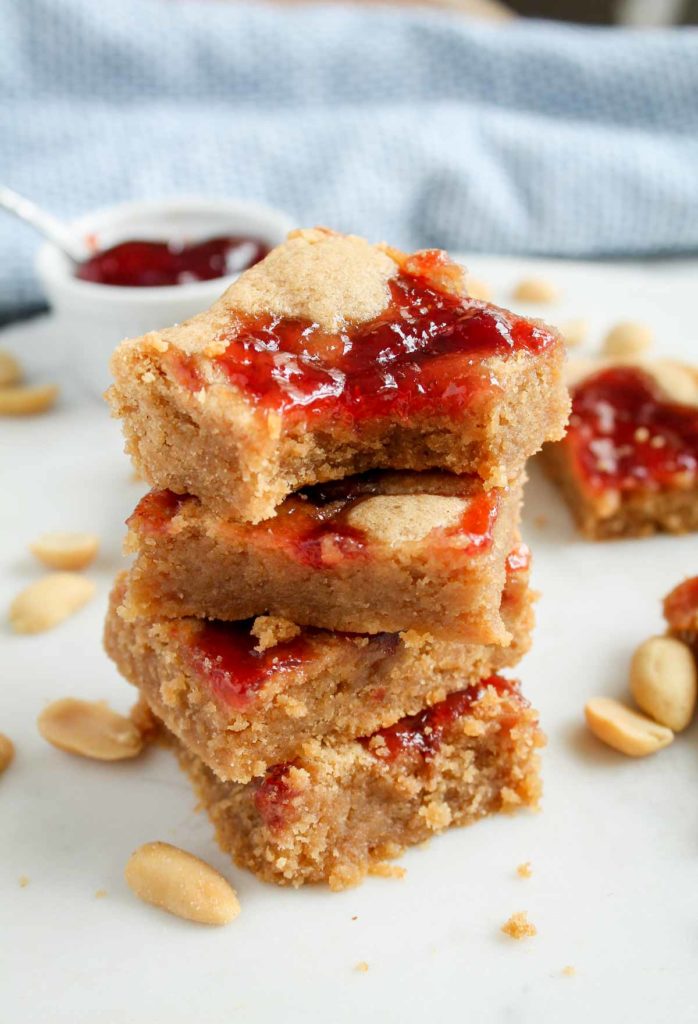 PB & J Bars (Peanut Butter and Jelly Bars) - a stack of finished bars