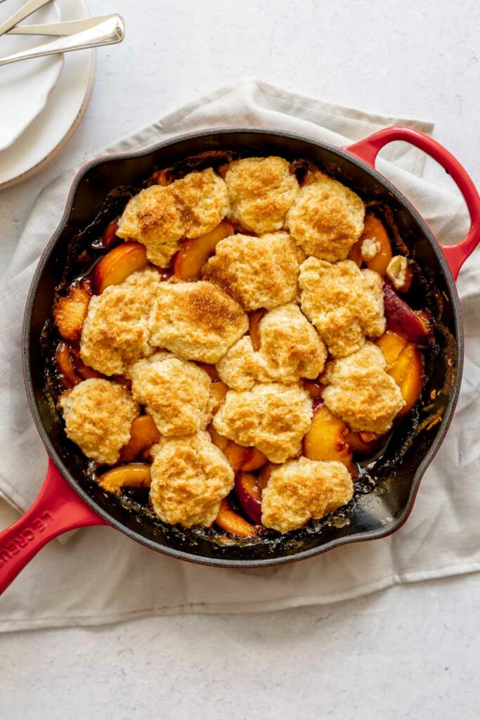 Baked biscuit topping for Peach Cobbler | katiebirdbakes.com