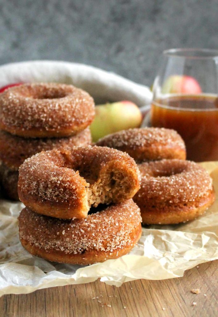 Homemade Baked Apple Cider Donuts with cinnamon sugar coating
