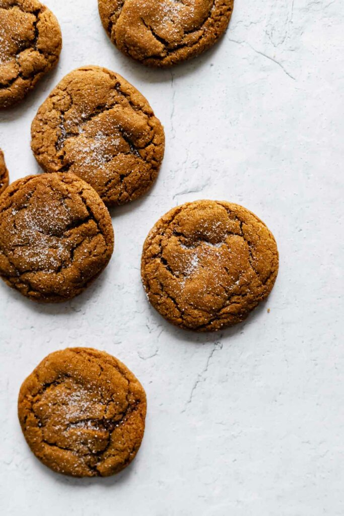 Chewy ginger molasses cookies rolled in sugar