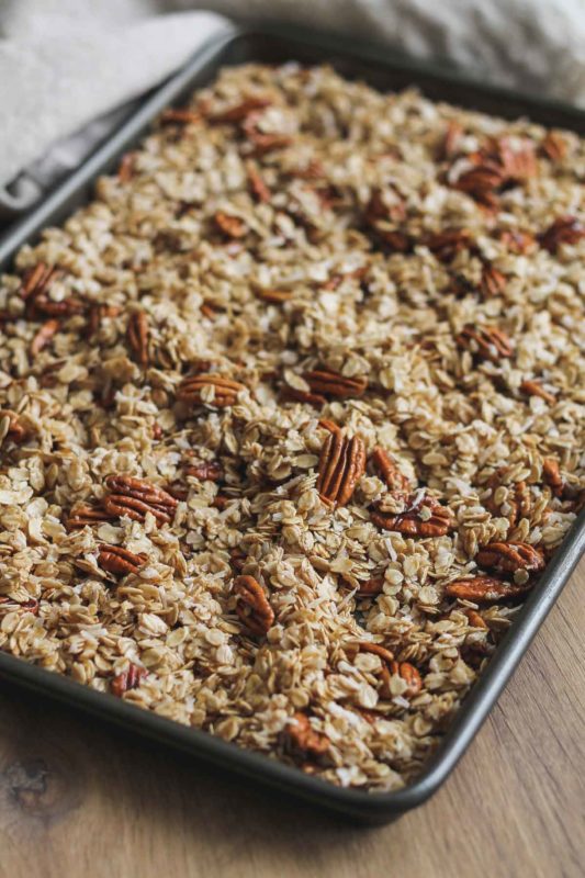 granola ready for the oven | katiebirdbakes