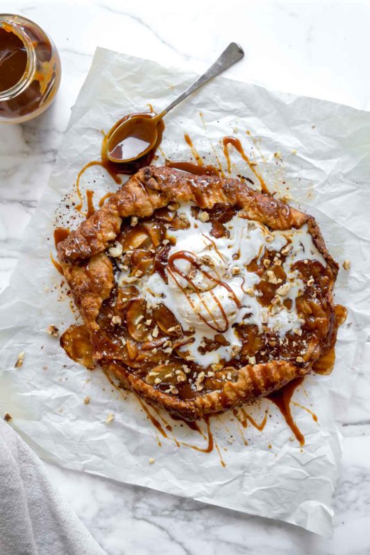 Salted Caramel Apple Galette with homemade salted caramel sauce and all-butter pie crust