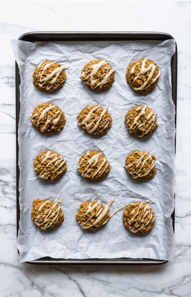 Healthy Pumpkin Oatmeal Cookies with maple glaze | katiebirdbakes