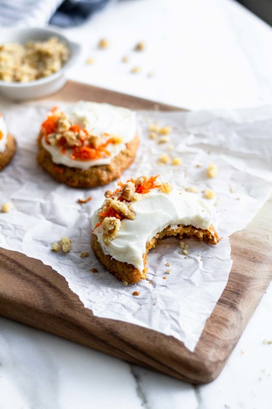 Carrot Cake Cookies - soft, spiced, and topped with the best cream cheese frosting! | katiebirdbakes