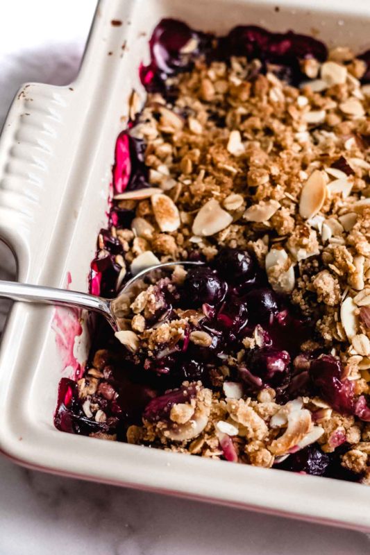 Blueberry Crisp - in this easy dessert, fresh blueberries are the star, topped with a brown sugar oat topping!.
