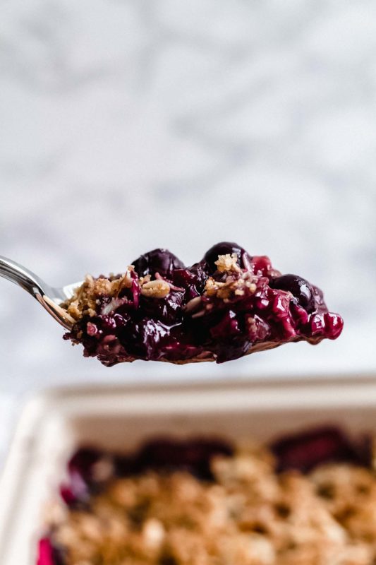 Blueberry Crisp - in this easy dessert, fresh blueberries are the star, topped with a brown sugar oat topping!.