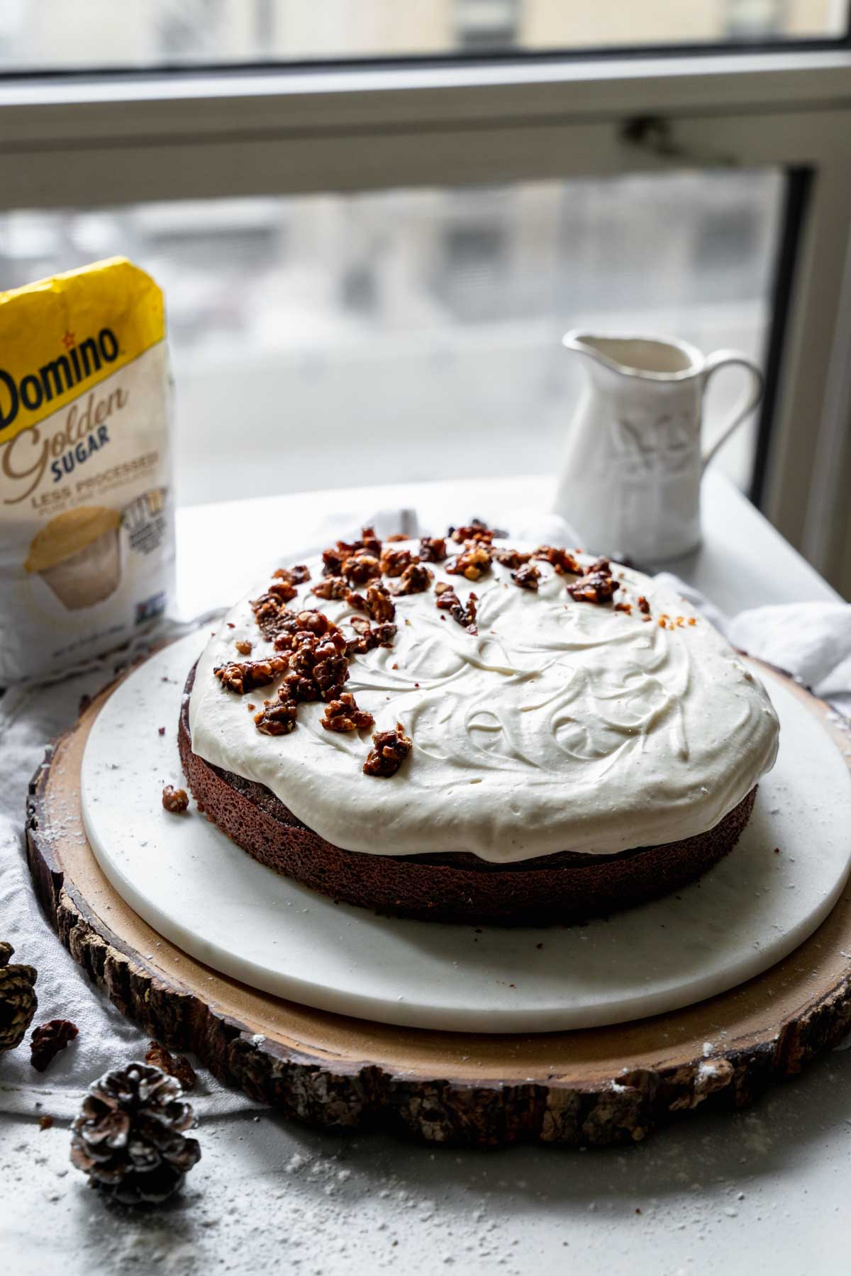 Single Layer Gingerbread Cake with Cream Cheese Frosting - a rich gingerbread with coffee in the batter for deep flavor!