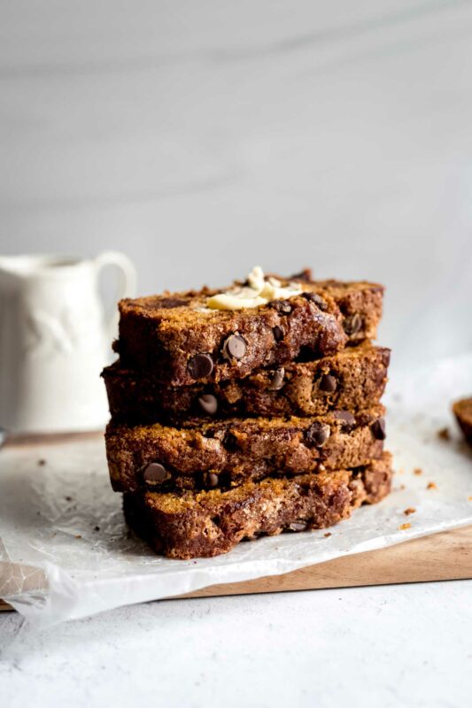 Chocolate Chip Pumpkin Bread stacked
