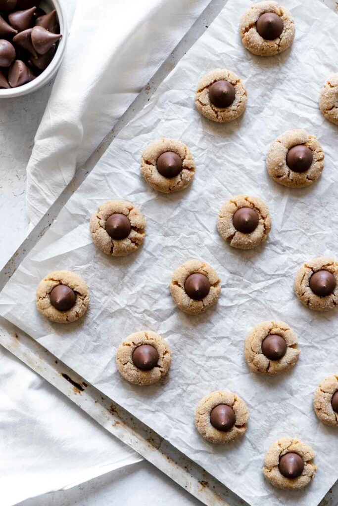 Baked peanut butter blossom cookies