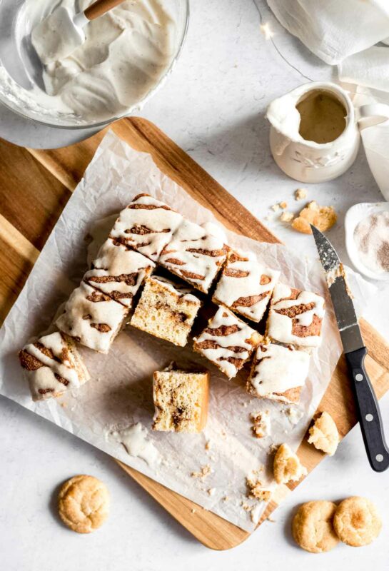 Vanilla cake cinnamon sugar swirl cream cheese frosting: snickerdoodle cookie as a cake