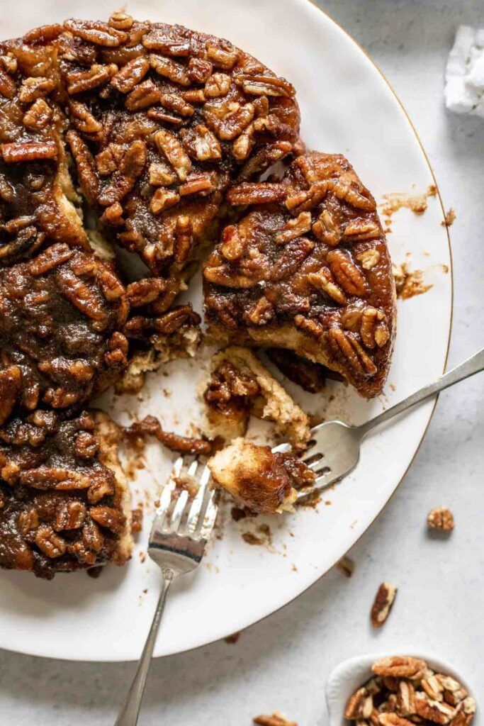 Two forks sharing homemade sticky buns