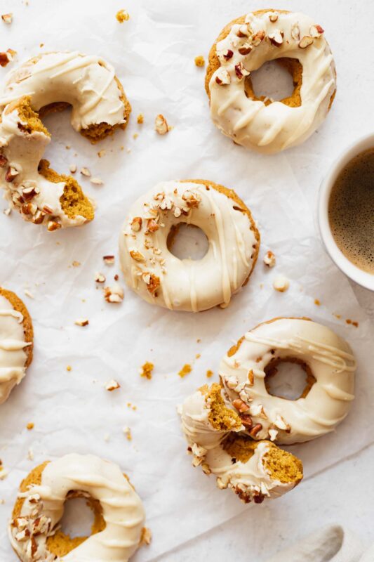 Baked pumpkin doughnuts with salted maple glaze