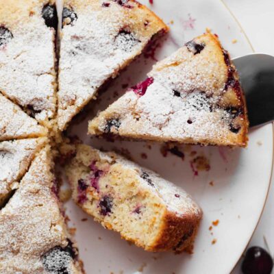 Fresh cherry almond cake with sweet cherries and almond flour