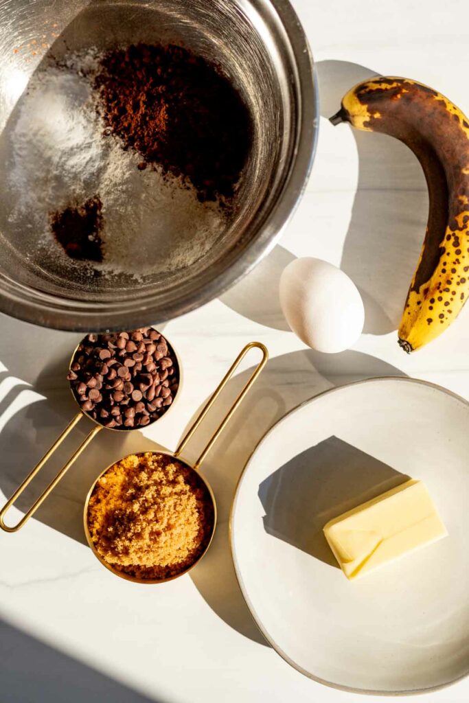 overhead view of ingredients on a white surface